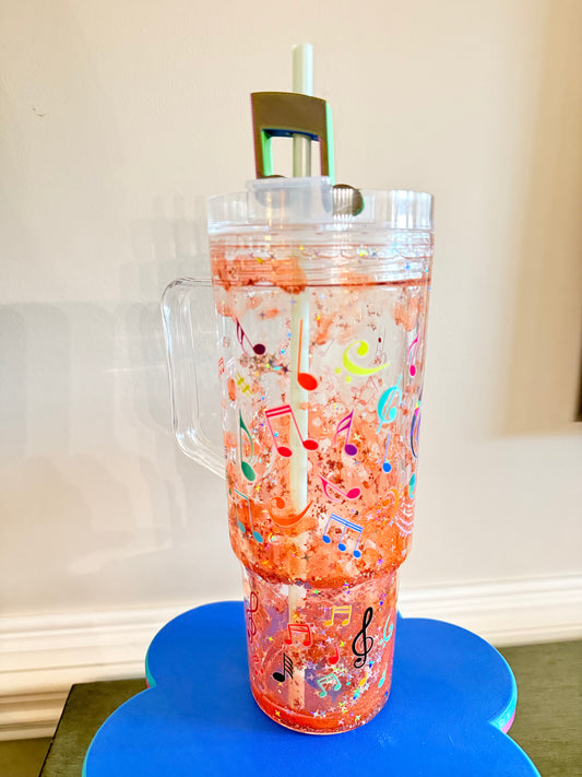 40oz Music Snowglobe Tumbler with topper and handle