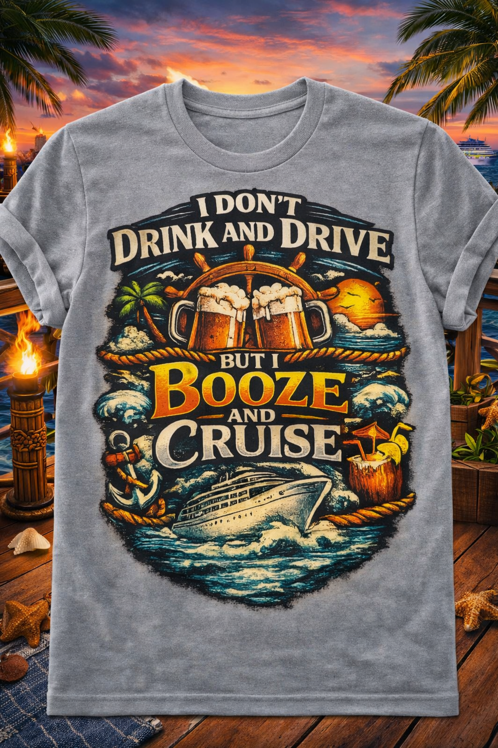 Booze & Cruise Graphic T-Shirt β Cruise Vacation Tee