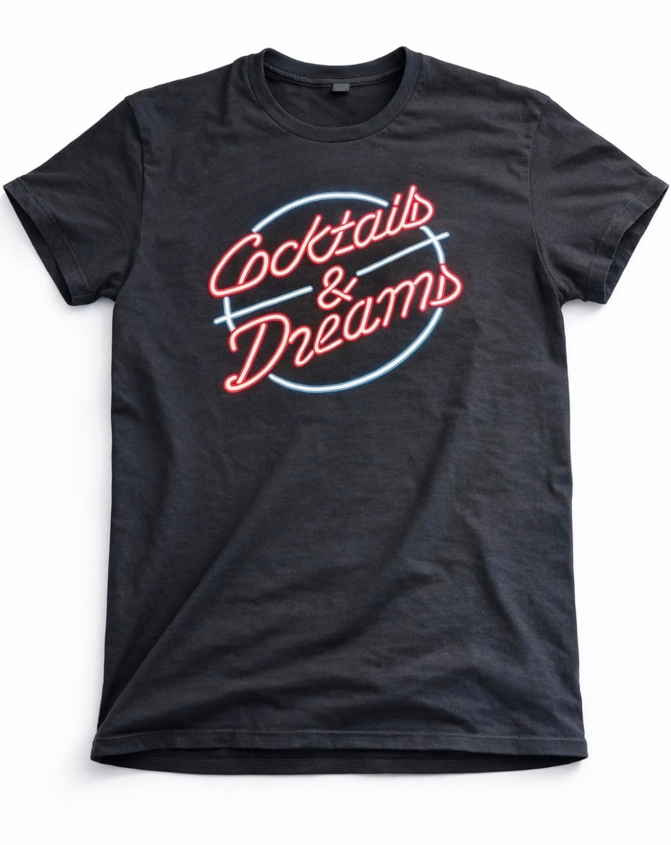 Cocktails & Dreams Neon Graphic T-Shirt – Retro Nightlife Tee