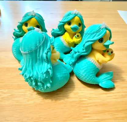 Mermaid Mama Duck with Baby – 3D Printed Collectible-Set of 4