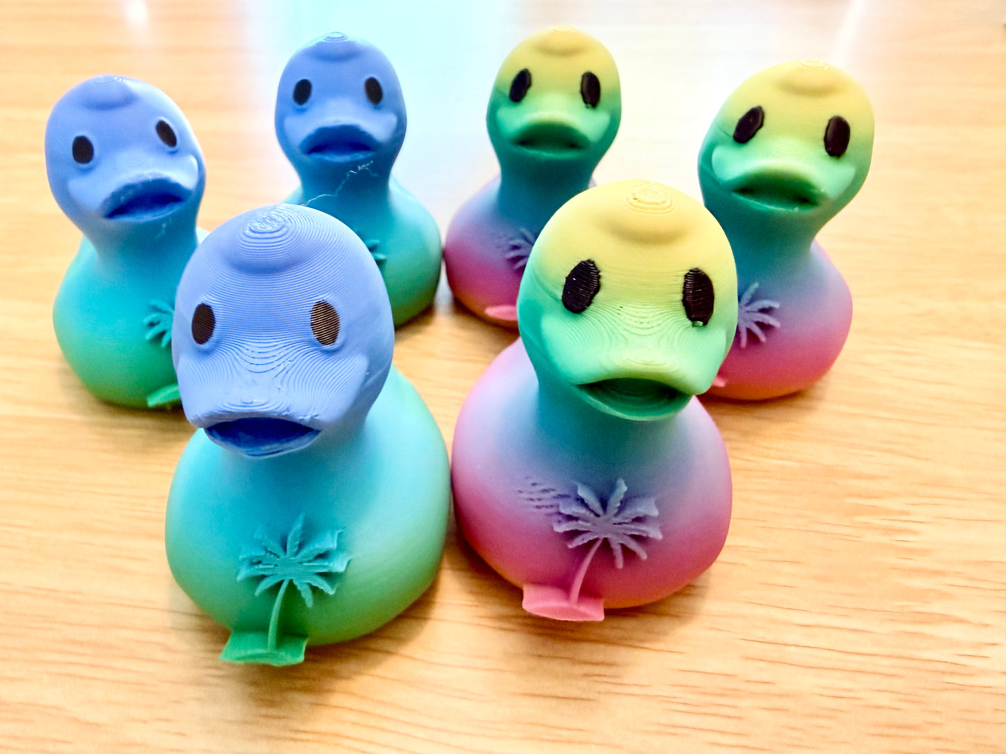 Rainbow Palm Tree Cruise Ducks – 3D Printed Duck Set of 6