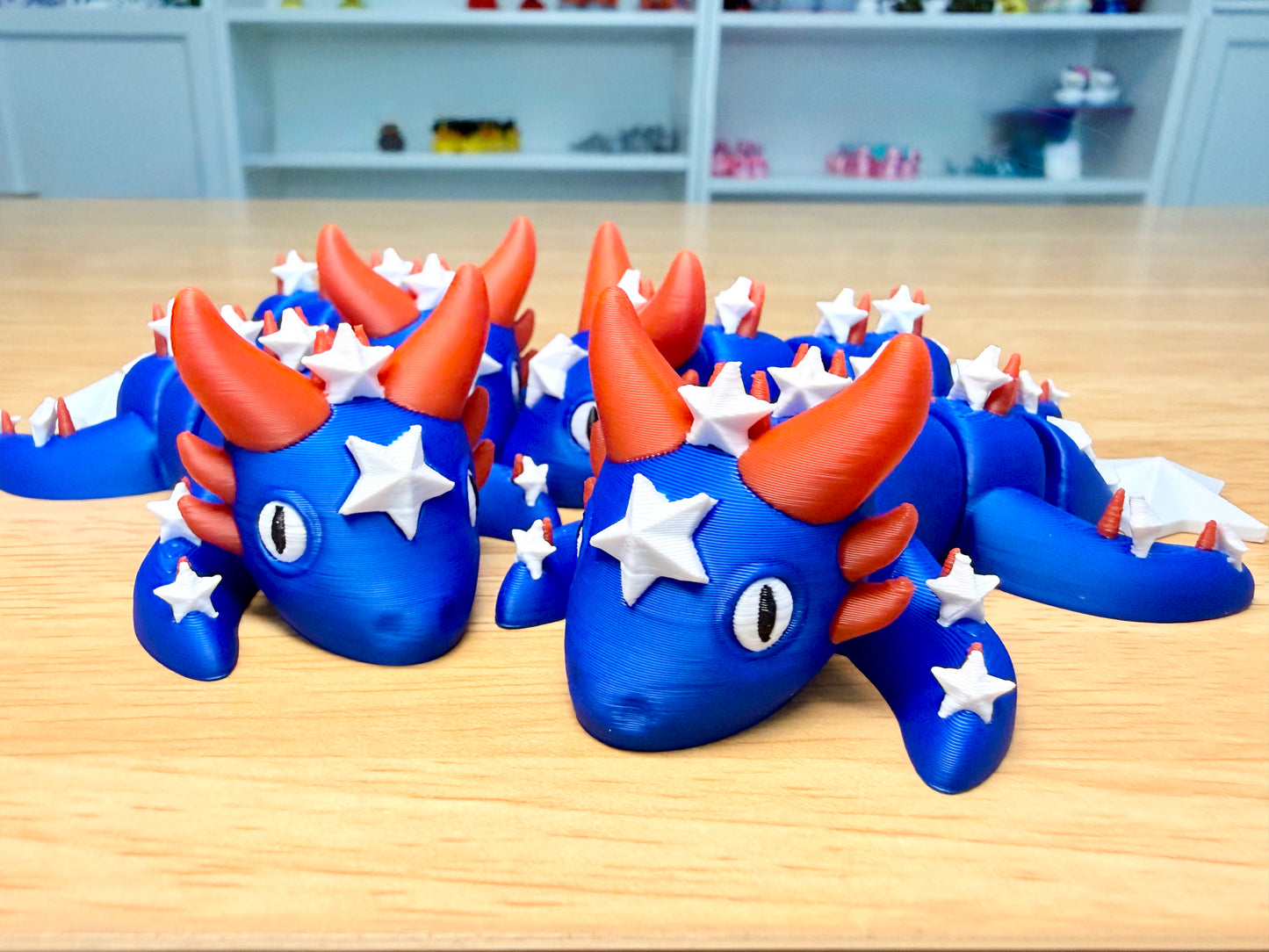 Patriotic Articulated Dragon – Red, White & Blue Flexi Dragon Set of 2