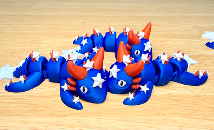 Patriotic Articulated Dragon – Red, White & Blue Flexi Dragon Set of 2