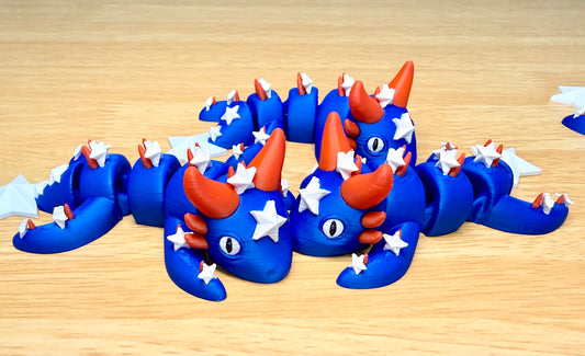 Patriotic Articulated Dragon – Red, White & Blue Flexi Dragon Set of 2