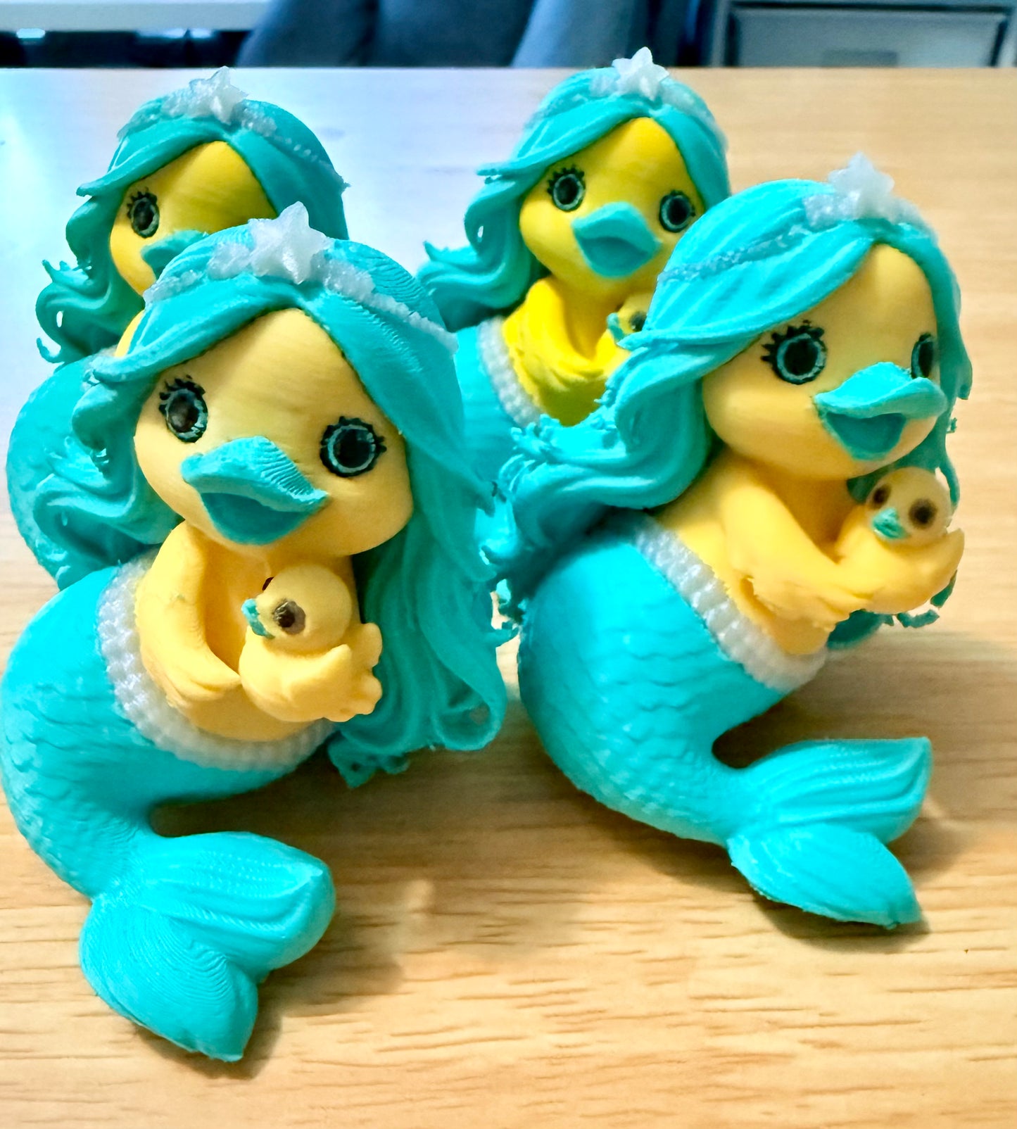 Mermaid Mama Duck with Baby – 3D Printed Collectible-Set of 4