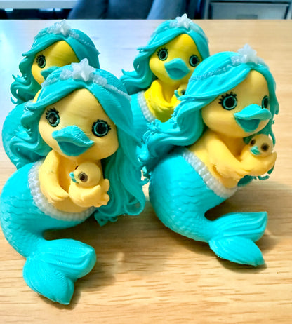 Mermaid Mama Duck with Baby – 3D Printed Collectible-Set of 4