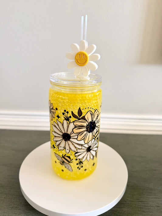 Honeycomb Daisy Snowglobe Tumbler – 16 oz