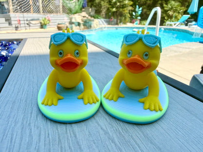 Surf’s Up Duck – 3D Printed Beach Surfer Duck -Set of 4