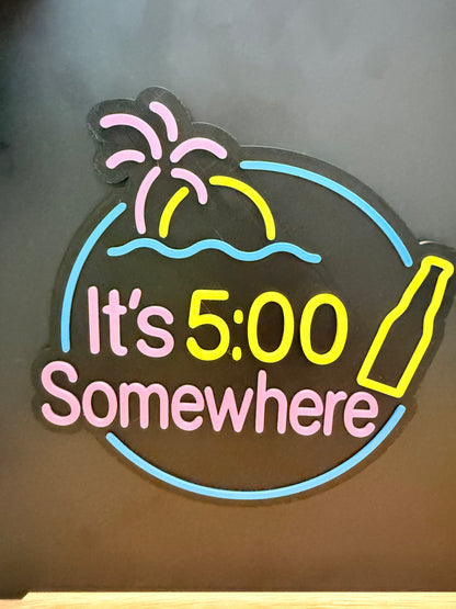 Cruise Cabin Magnet – “It’s 5:00 Somewhere” Tropical Neon Style