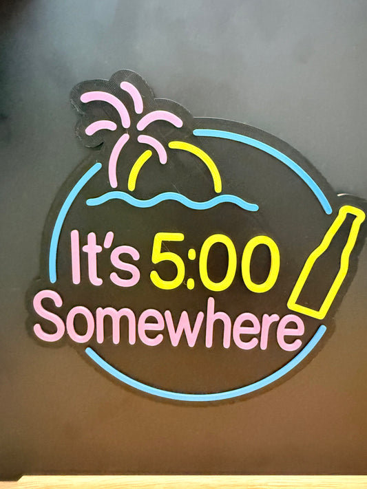 Cruise Cabin Magnet – “It’s 5:00 Somewhere” Tropical Neon Style