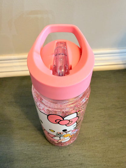 Pink Glitter Character 10oz Kids Tumbler 💖✨ | Floral Sparkle Cup with Handle Lid