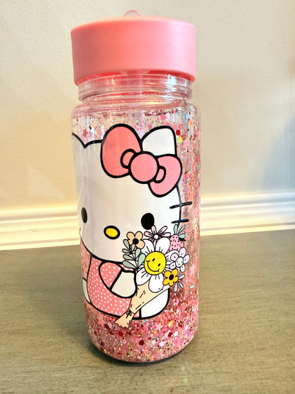Pink Glitter Character 10oz Kids Tumbler 💖✨ | Floral Sparkle Cup with Handle Lid