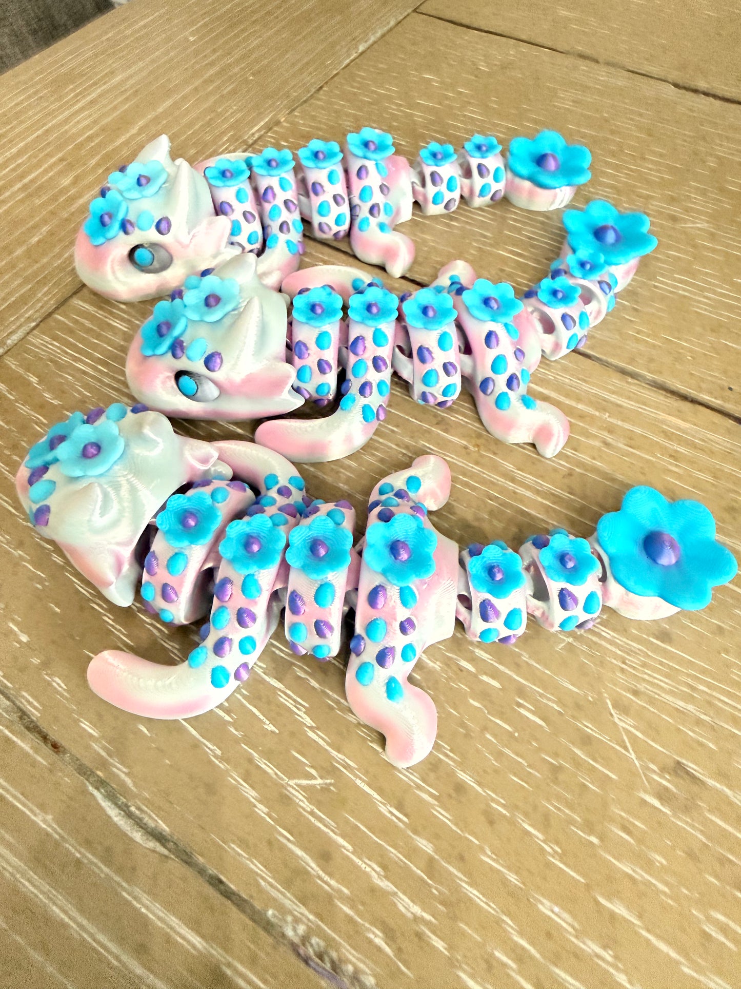 🌸 Articulated Floral Dragon – Pastel Fantasy Flexi Dragon