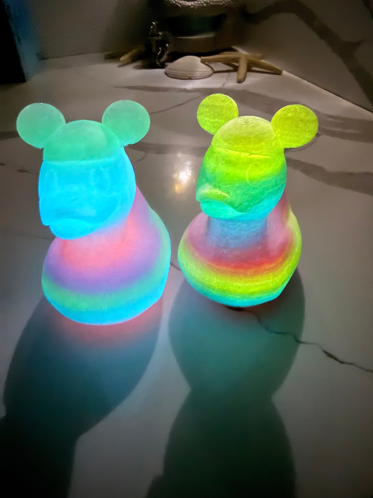 Glow in the dark Rainbow Cruise Ducks with Mouse Ears – 3D Printed Cruise Hide & Seek Duck Set of 6