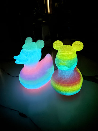 Glow in the dark Rainbow Cruise Ducks with Mouse Ears – 3D Printed Cruise Hide & Seek Duck Set of 6