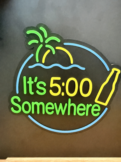 Cruise Cabin Magnet – “It’s 5:00 Somewhere” Tropical Neon Style