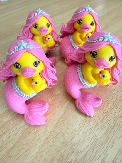 Mermaid Mama Duck with Baby – 3D Printed Collectible-Set of 4