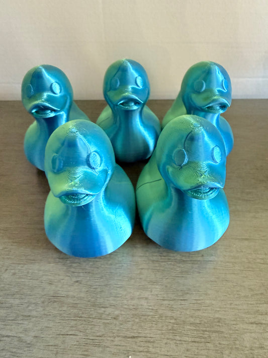 Iridescent cruising ducks