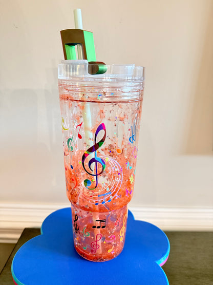 40oz Music Snowglobe Tumbler with topper and handle