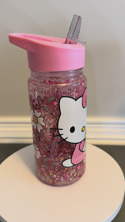 Pink Glitter Character 10oz Kids Tumbler 💖✨ | Floral Sparkle Cup with Handle Lid